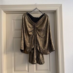 NWOT Zara Metallic Gold Draped Ruched Dress